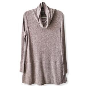 FLAX Women Beige Cowl Neck Sweater Knit Tunic Top S Minimal Neutral Cozy Cabin